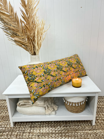 Mustard Floral Long Cushion 90X40cm