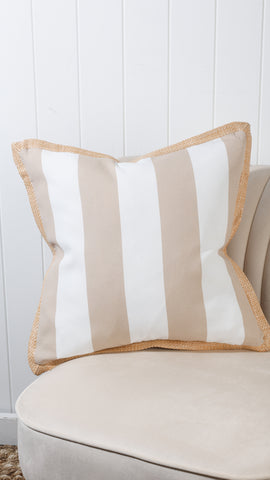 45cm Beige & White Stripe Outdoor Cushion With Jute Trim