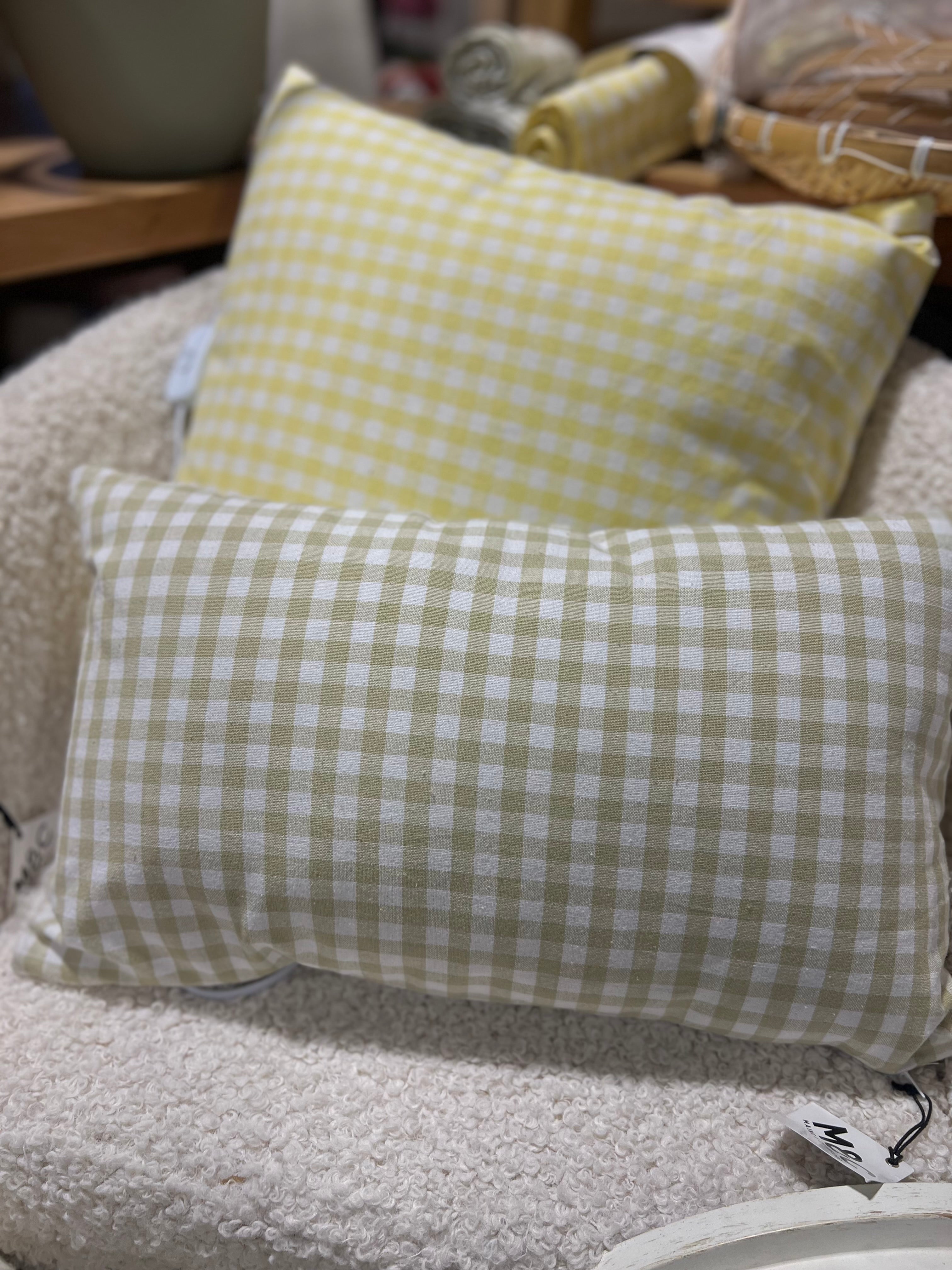 Yellow Cotton Gingham Cushion 50 x 50cm for sale