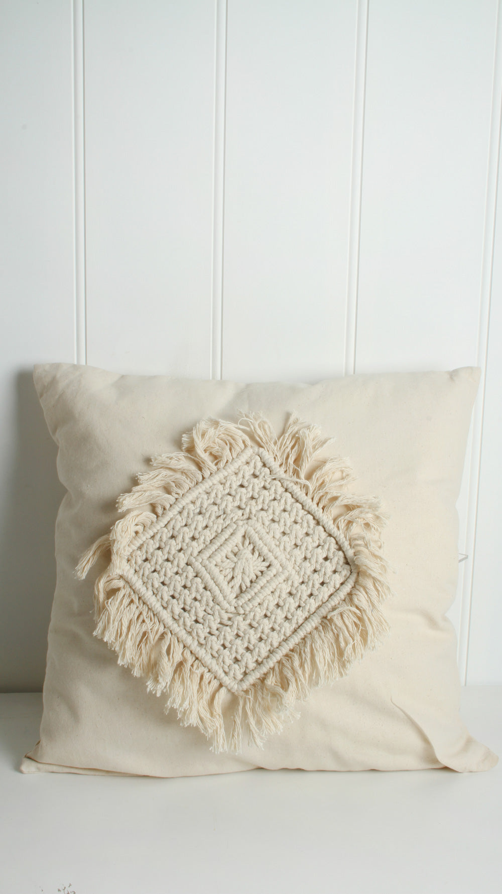 Cream Macrame Cotton Cushion with Fringing 50x50cm