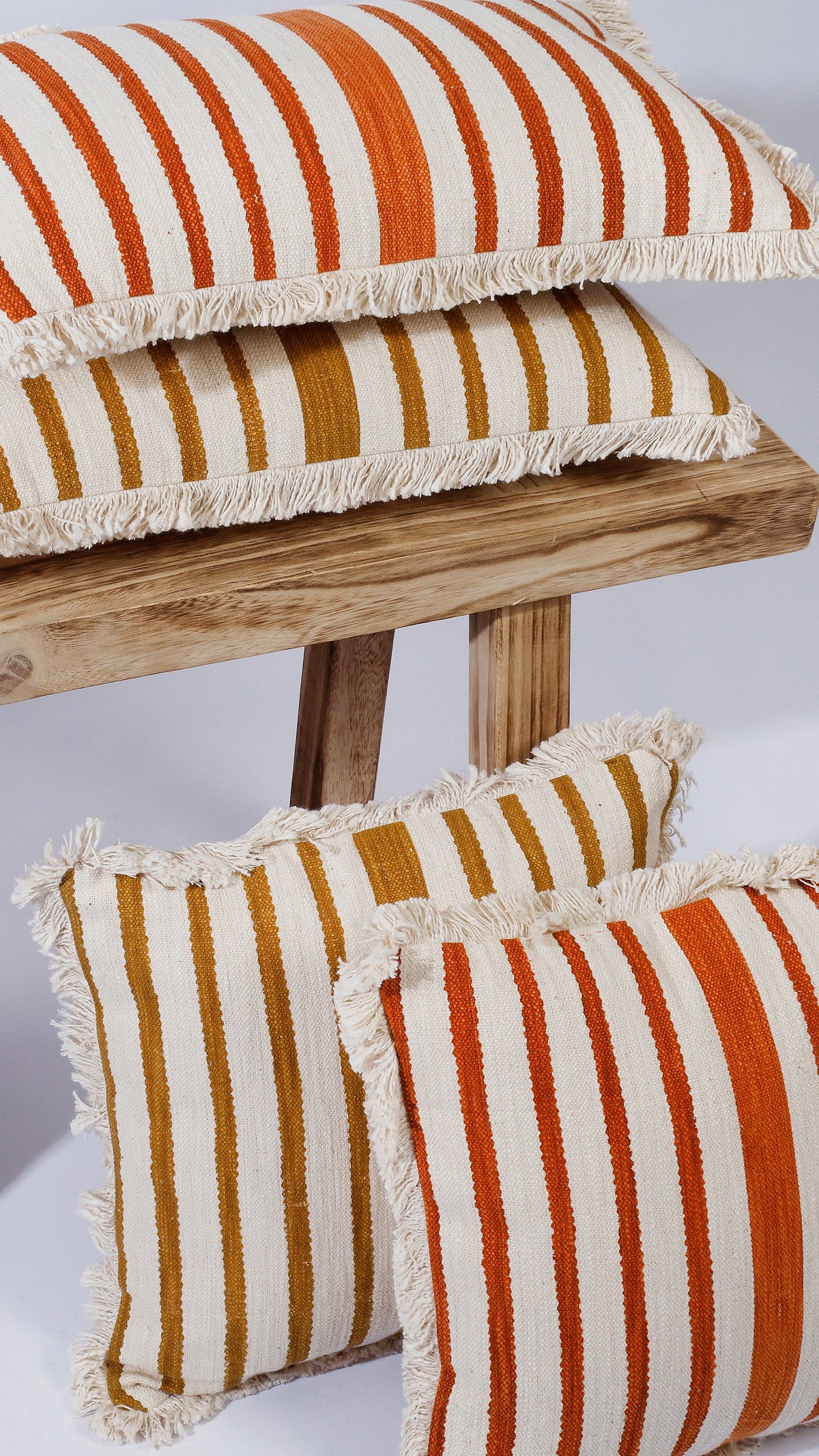 Terracotta Stripe Rectangle Cushion with Fringe 50X30cm
