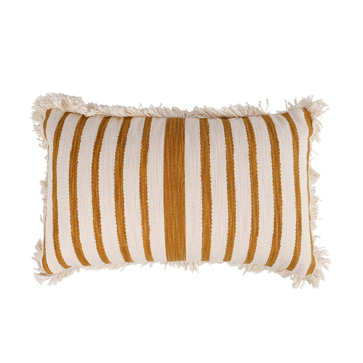 Cora Gold Stripe Cushion With Fringing