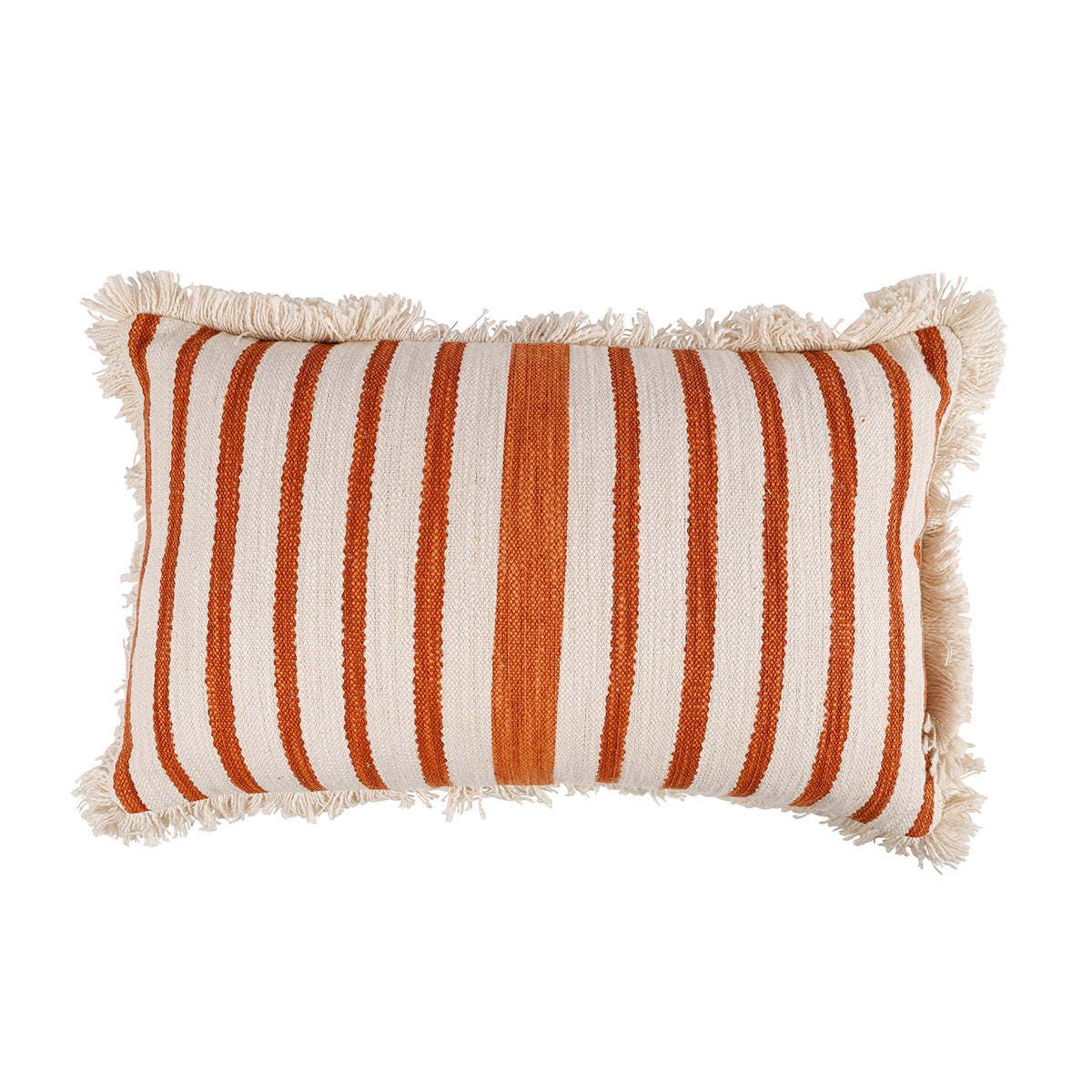 Cora Terracotta Stripe Cushion With Fringing