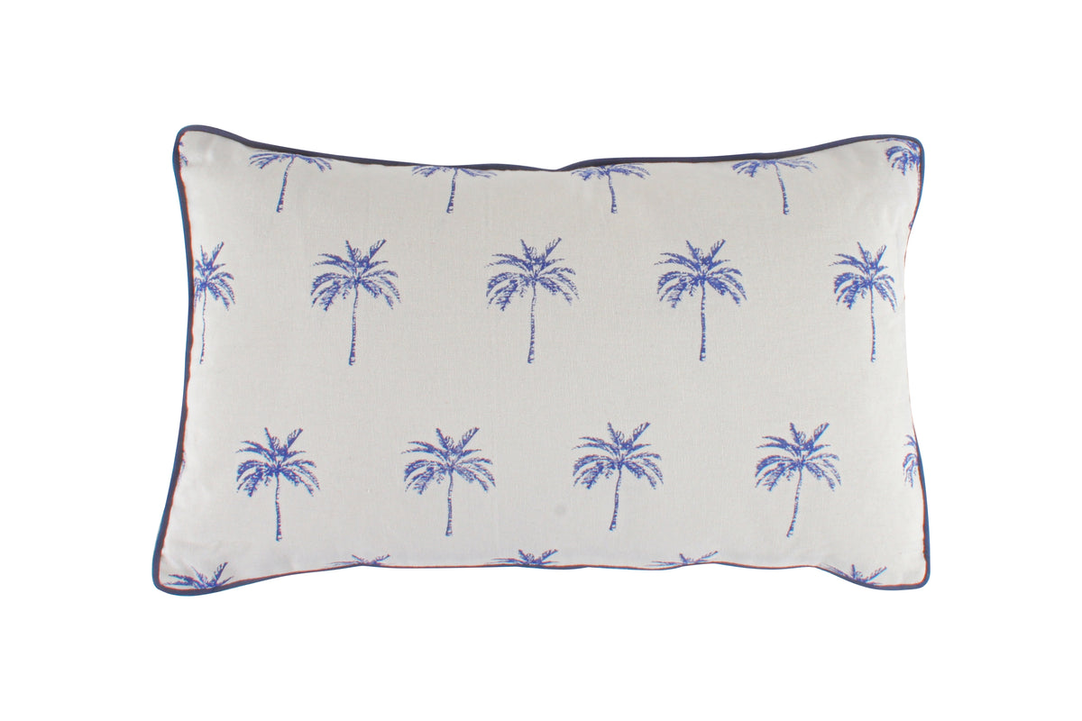 Belize Blue Multi Palm Print Filled Cush With Piping 50 x 30cm