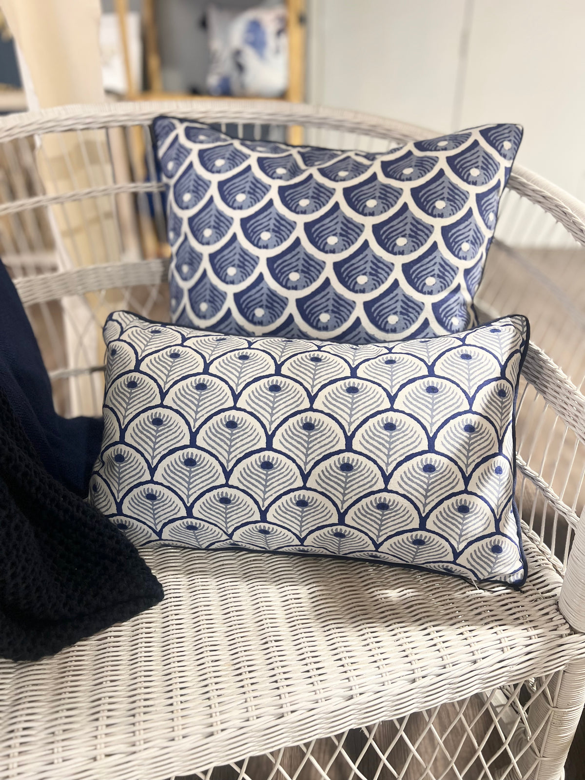 Reversable Blue Print Cotton Cushion 50x30cm