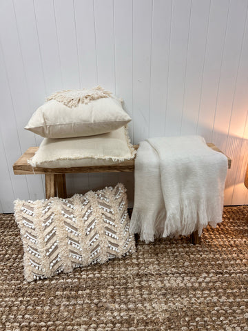 Cream Tassel Pom Pom Cushion 60 x 40cm