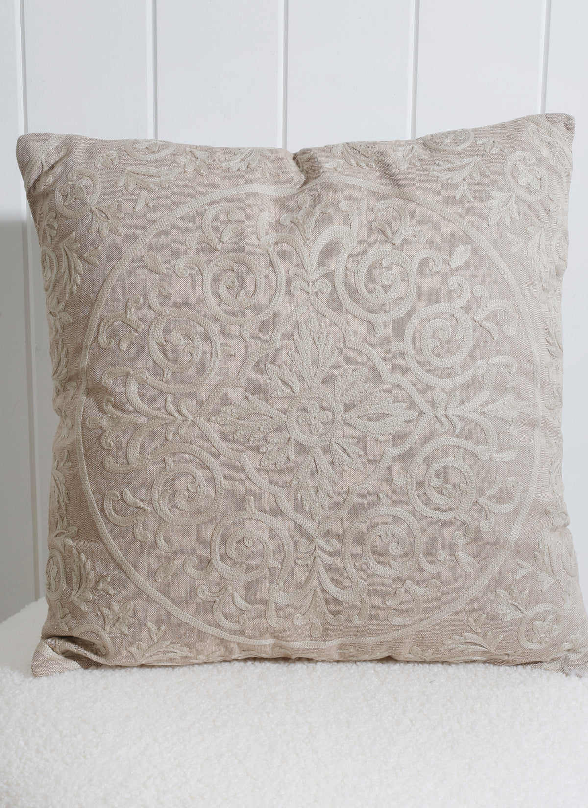 40cm Beige Square Embroidered Cushion