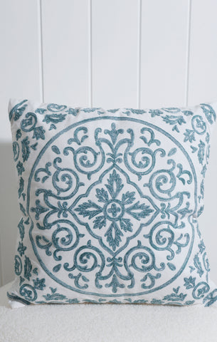 Athena Blue Embroidered Cushion Square 40 x 40cm