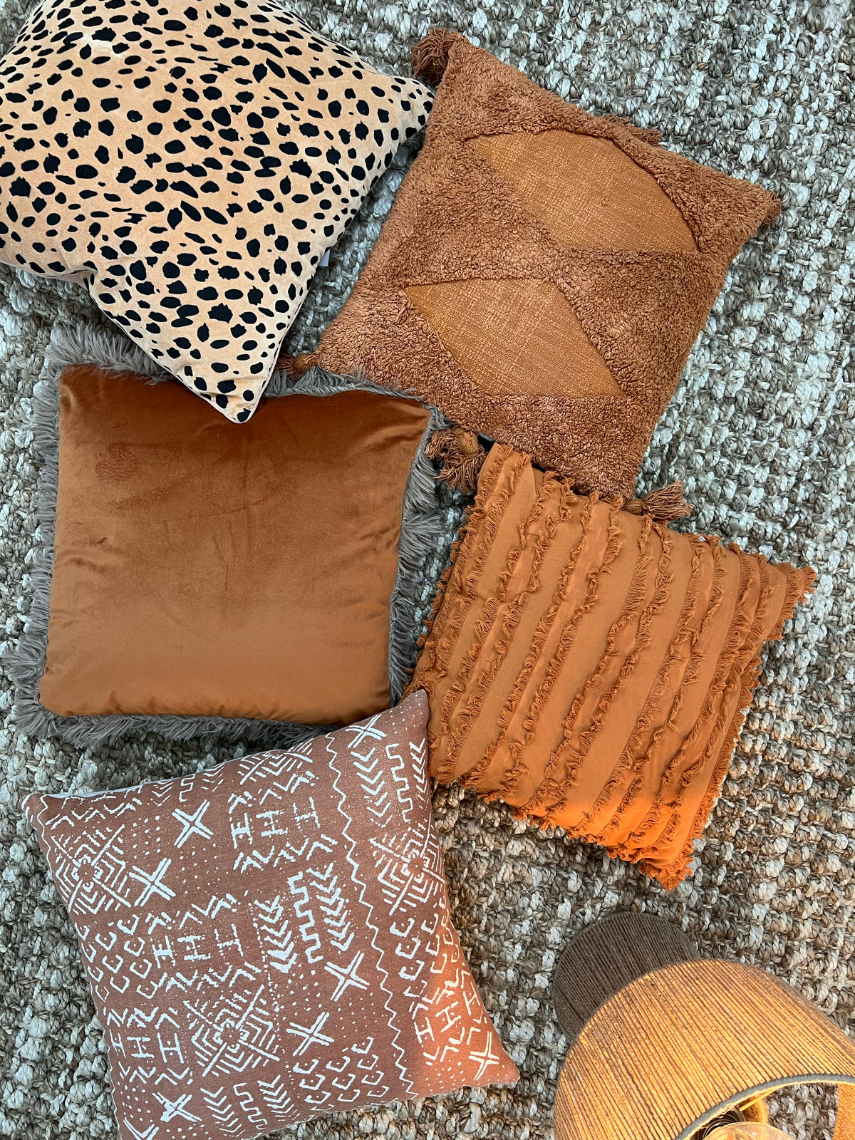 45cm Square Rust Fringed Cushion
