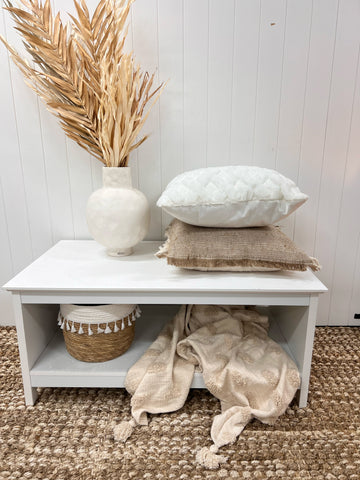 Stylish White Faux Fur Lattice Cushion 50 x 50cm - Available in Australia at Maine & Crawford