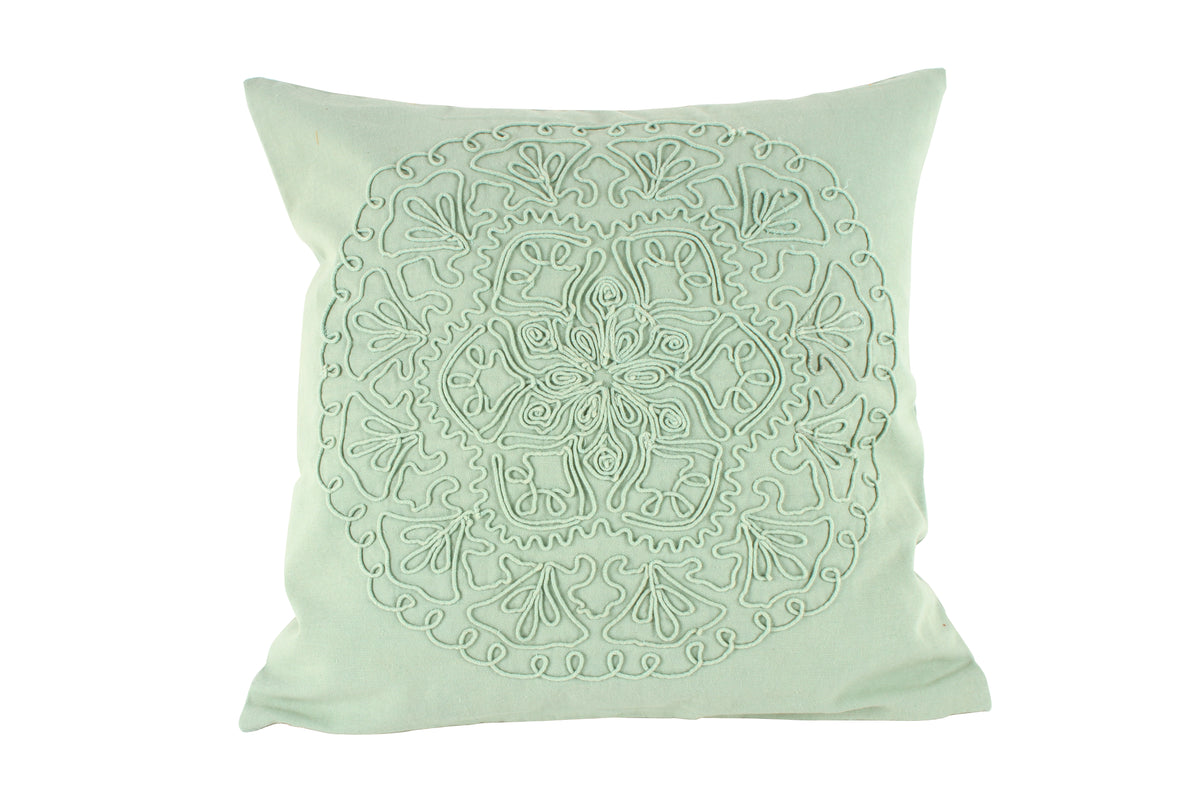 Sage Cotton Embroidered Cushion 50 x 50 cm