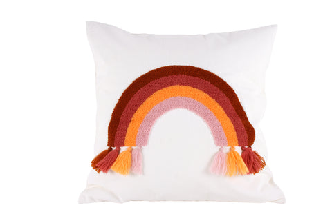 Shop the White Boho Rainbow Cotton Cushion 50 x 50 cm - Available Online at Maine & Crawford, Australia