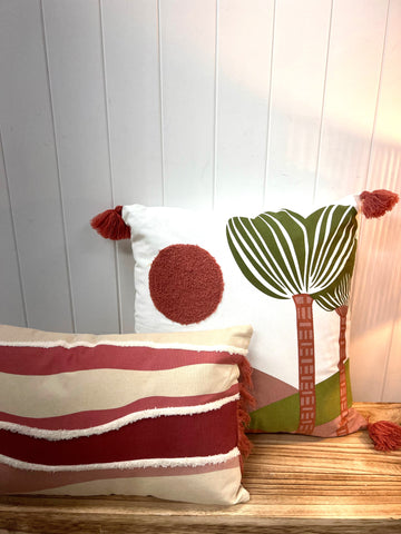 Sunrise Fringed Cotton Cushion 50x30cm
