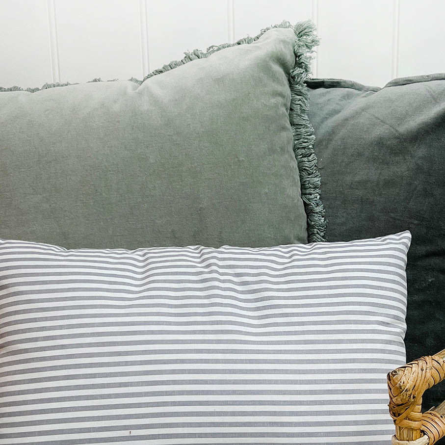 Grey Cotton Stripe Rectangle Cushion 45 x 30cm