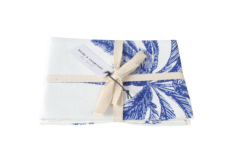 BELIZE BLUE PALM PRINT COTTON TEA TOWEL 2 PACK