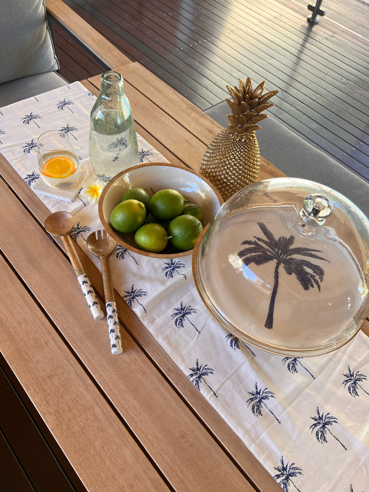 M&C™ Belize Blue Palm Print Cotton Table Runner 150cm