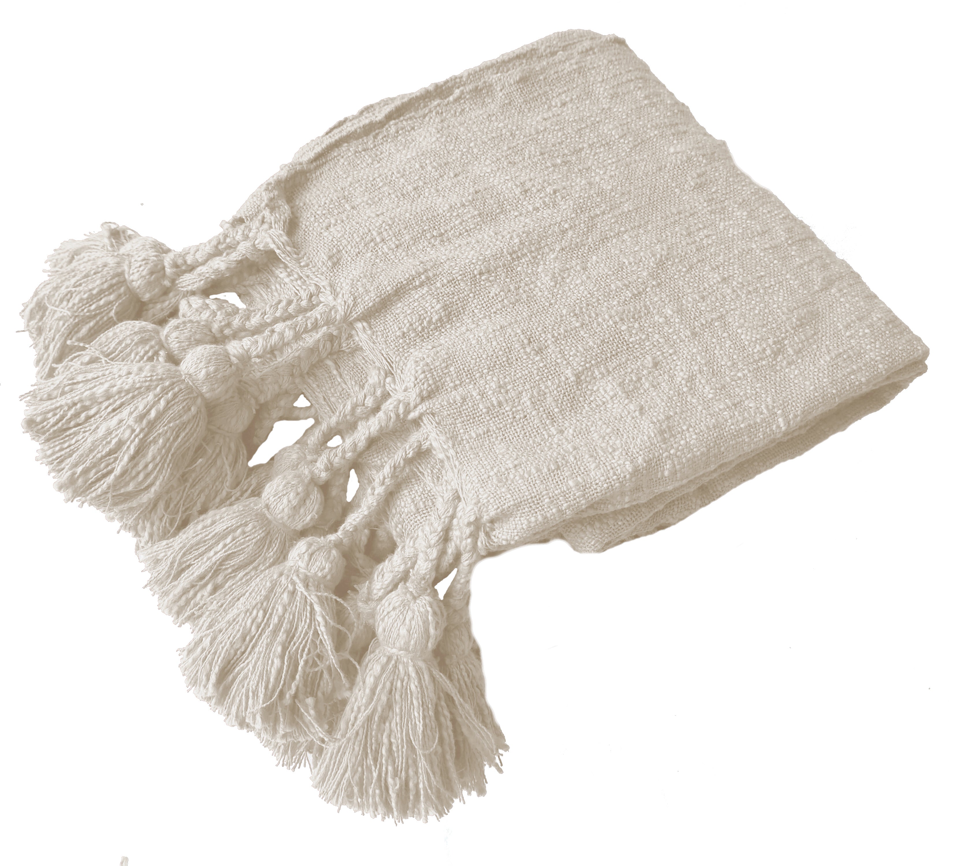 NEO COTTON THROW WITH GIANT TASSELS CREAM