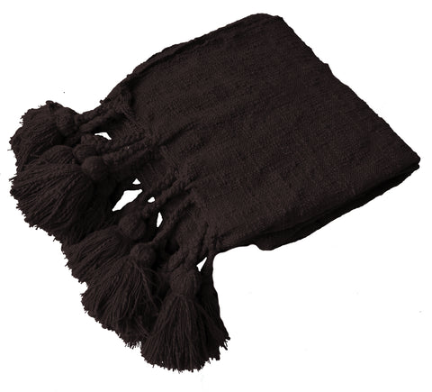 NEO COTTON THROW WITH GIANT TASSELS BLACK