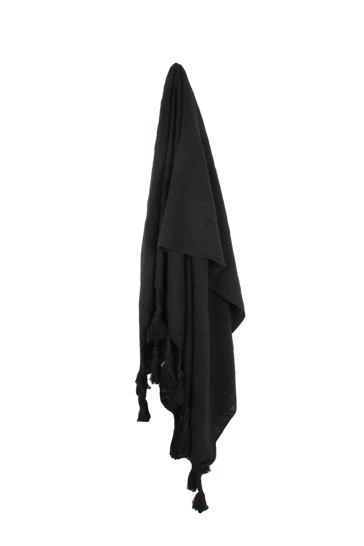 NEO COTTON THROW WITH GIANT TASSELS BLACK