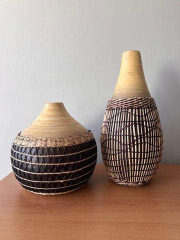 Abui Bamboo Vase 26cm - Natural & Black