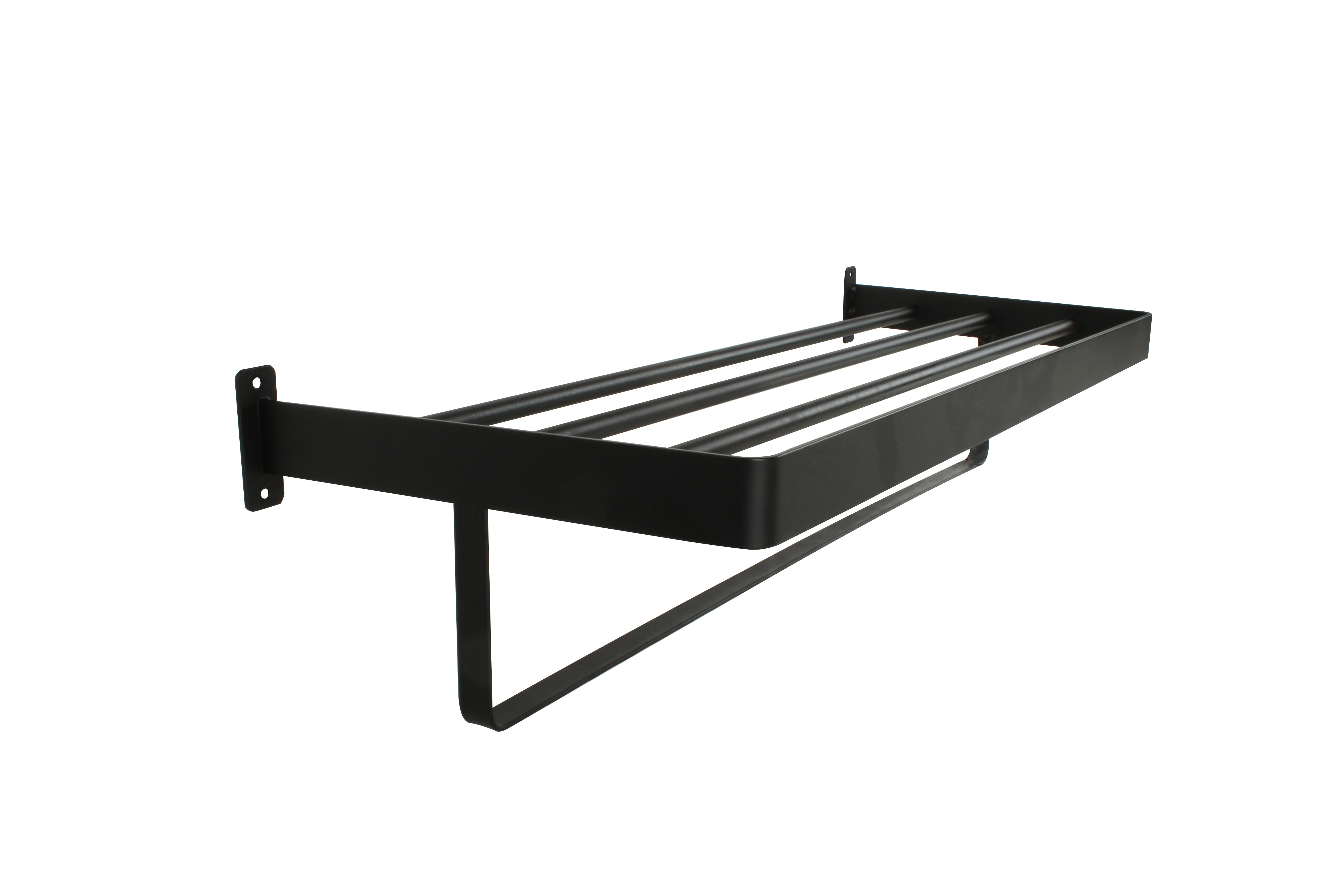 Black Shelf Rails Black Metal Shelf With Rail, 59 x 23 x 14cm