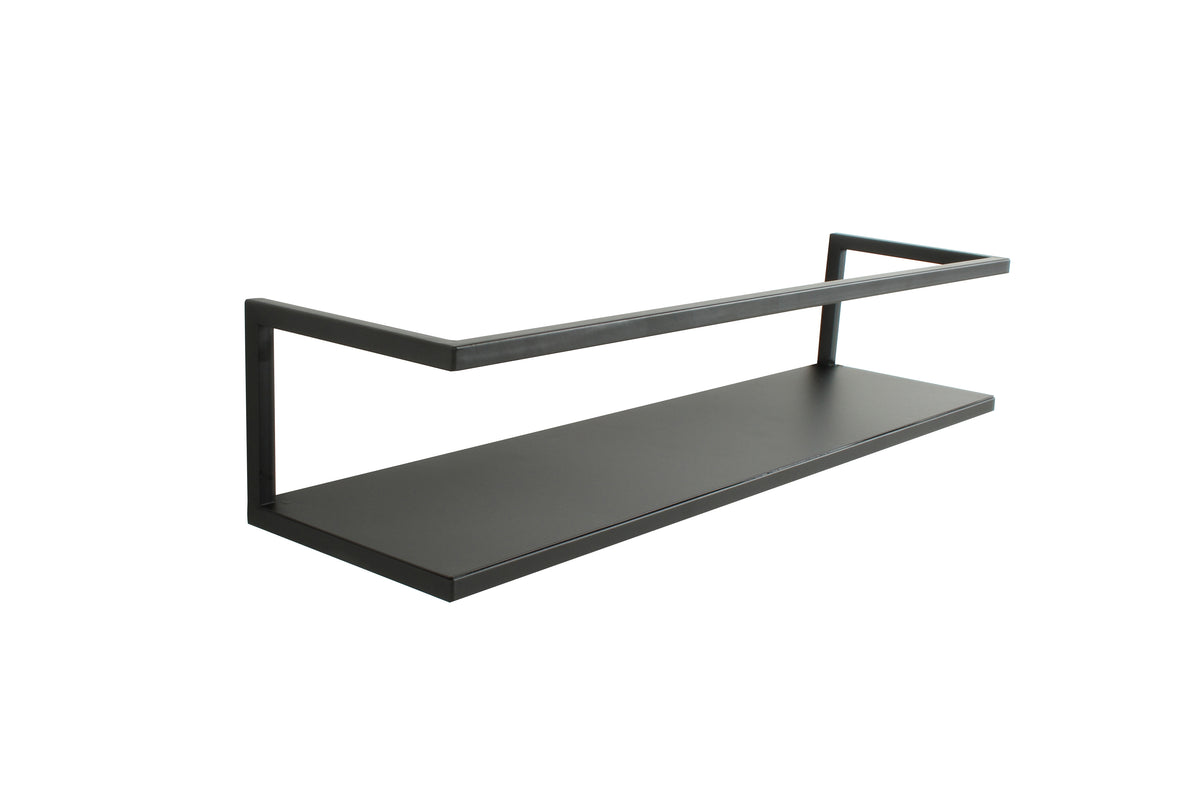 Black Metal Shelf With Rail, 50 x 13 x 10cm