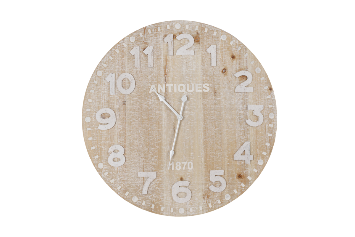 60CM WOODEN WALL CLOCK NATURAL & WHITE