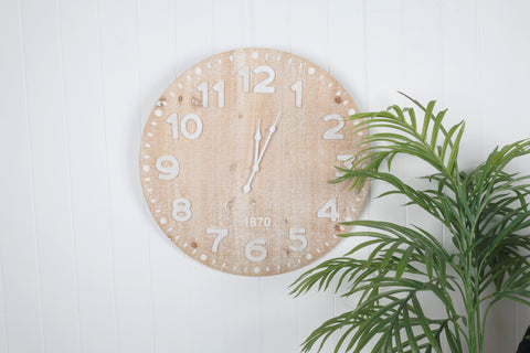 60CM WOODEN WALL CLOCK NATURAL & WHITE