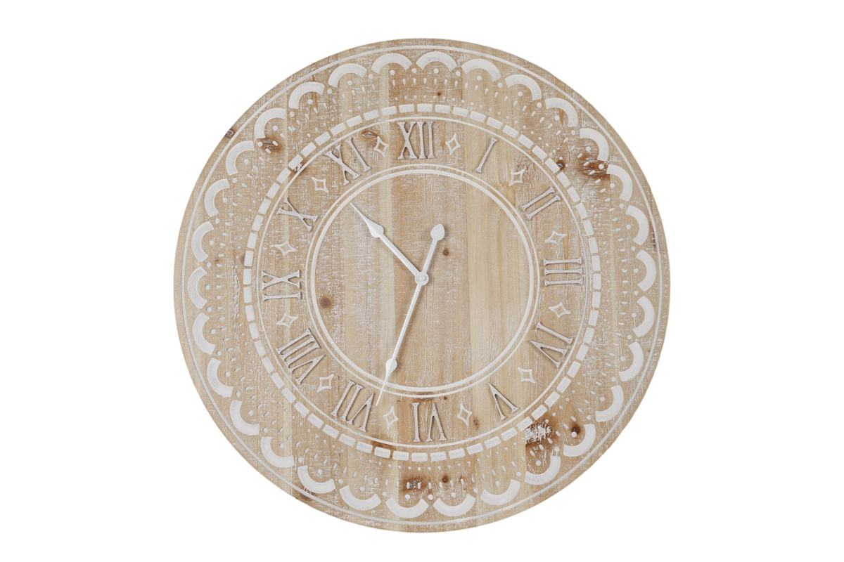 60CM WOODEN WALL CLOCK NATURAL & WHITE