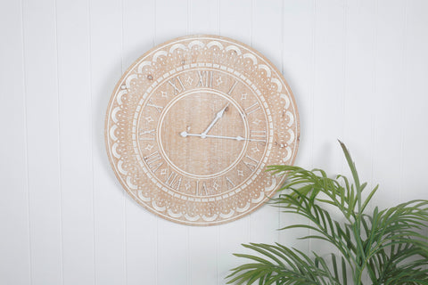 60CM WOODEN WALL CLOCK NATURAL & WHITE