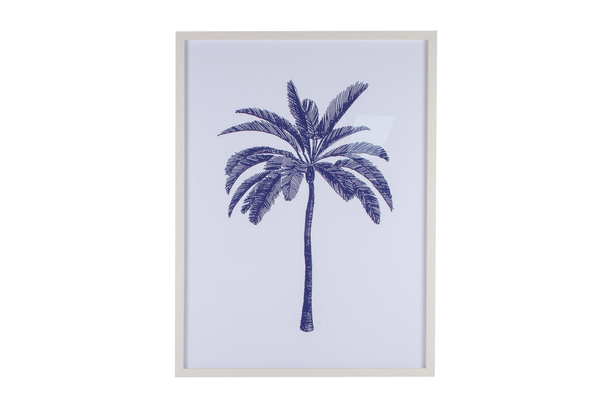 Belize Blue Watercolour Palm Framed Canvas 80 x 60cm