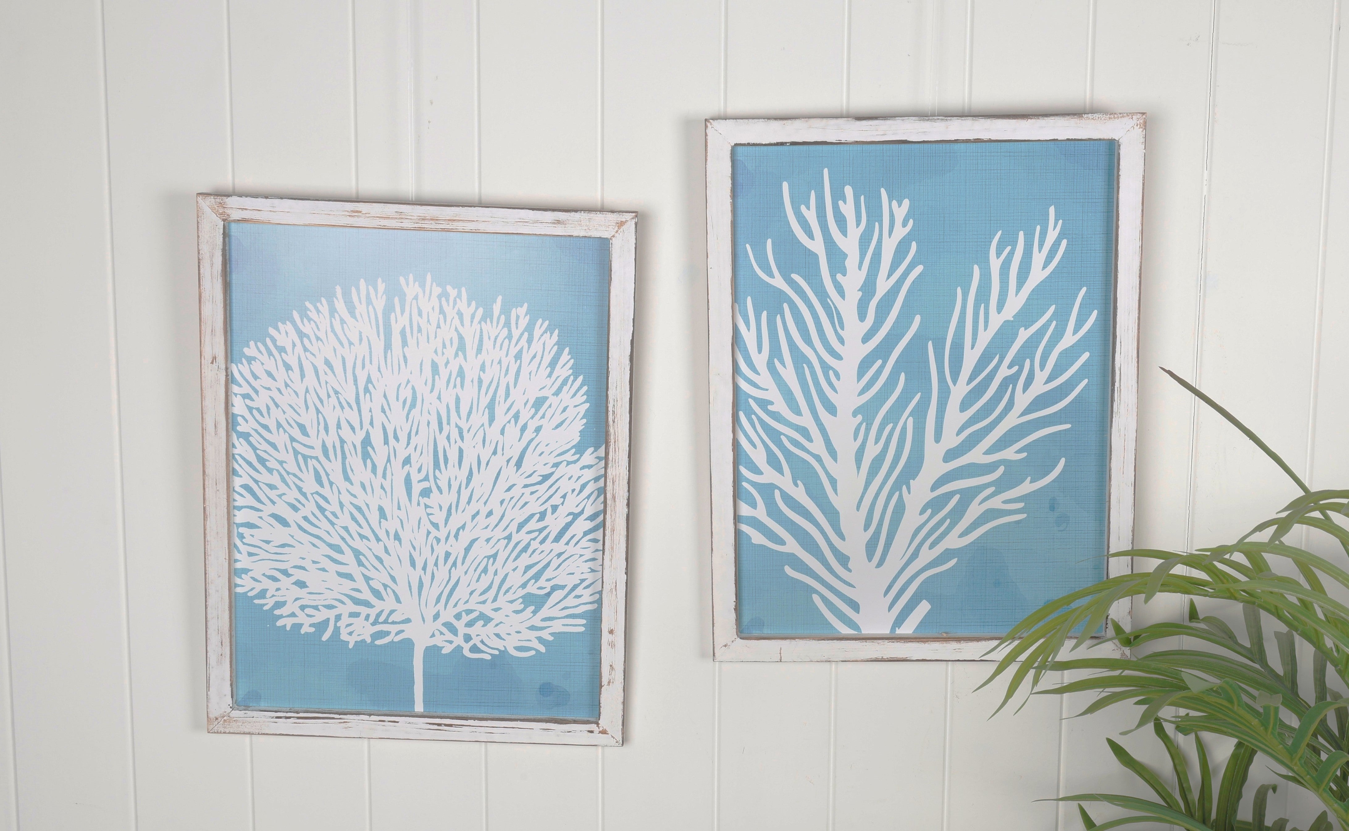 FRAMED CORAL ARTWORK BLUE & WHITE 45CM