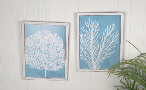 FRAMED CORAL ARTWORK BLUE & WHITE 45CM