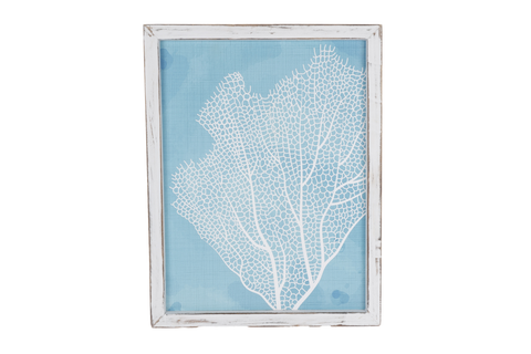 FRAMED CORAL ARTWORK BLUE & WHITE 45CM