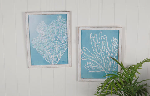 FRAMED CORAL ARTWORK BLUE & WHITE 45CM