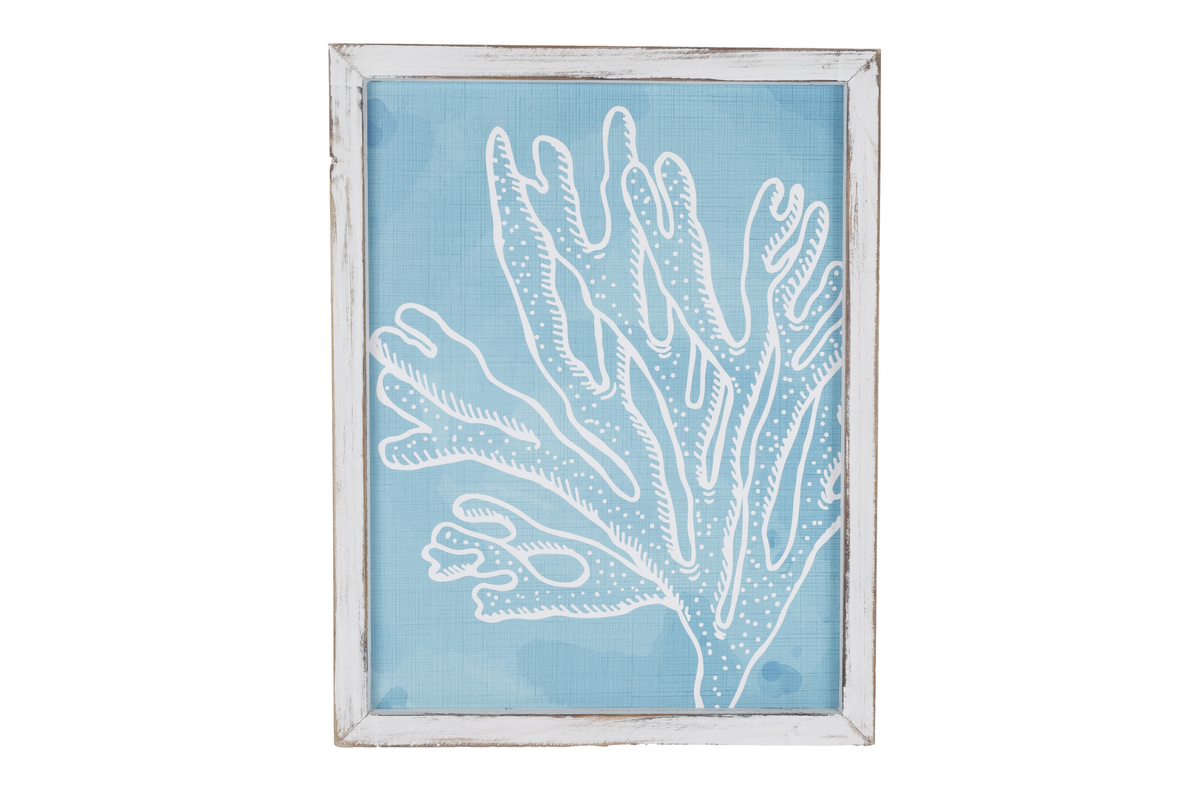 FRAMED CORAL ARTWORK BLUE & WHITE 45CM