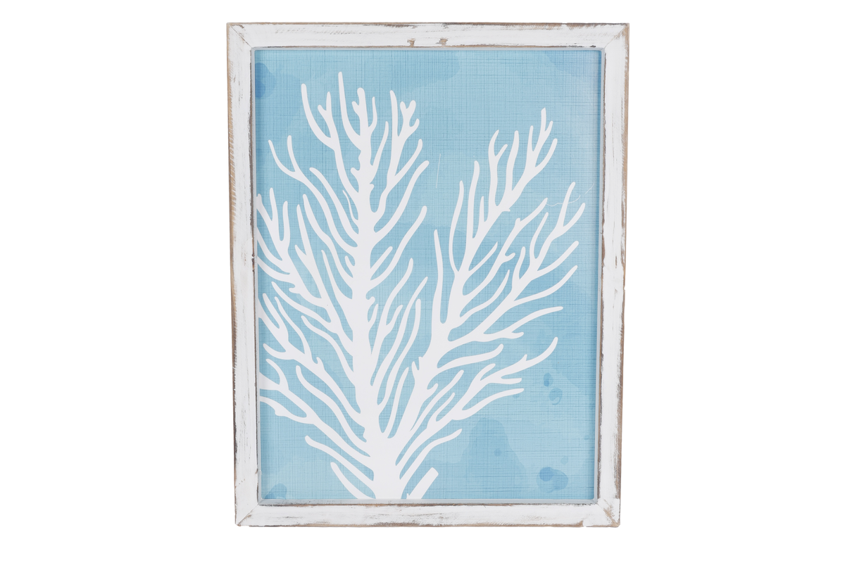 FRAMED CORAL ARTWORK BLUE & WHITE 45CM