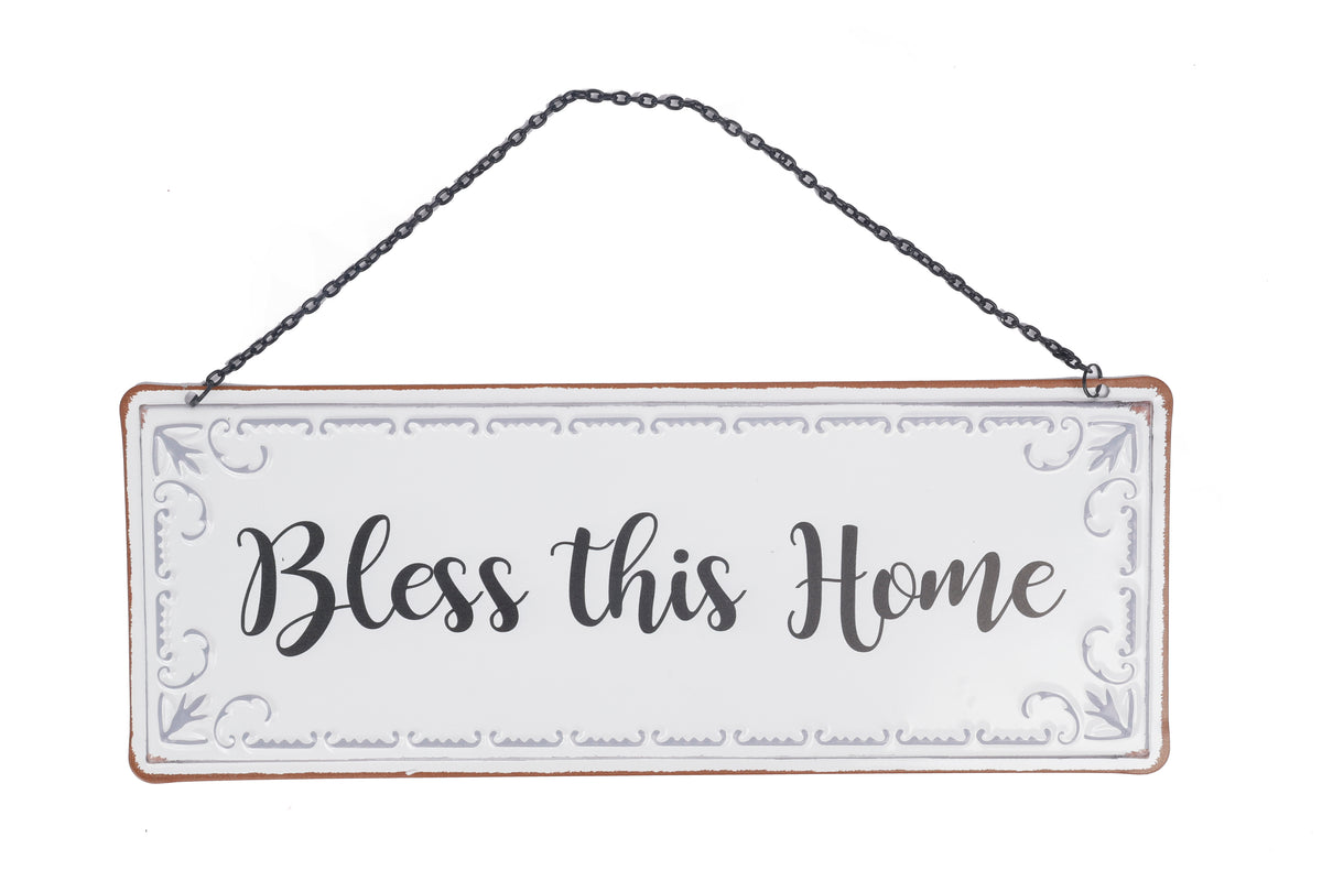 BLESS THIS HOME METAL HANGING PLAQUE 37CM