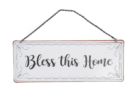 BLESS THIS HOME METAL HANGING PLAQUE 37CM