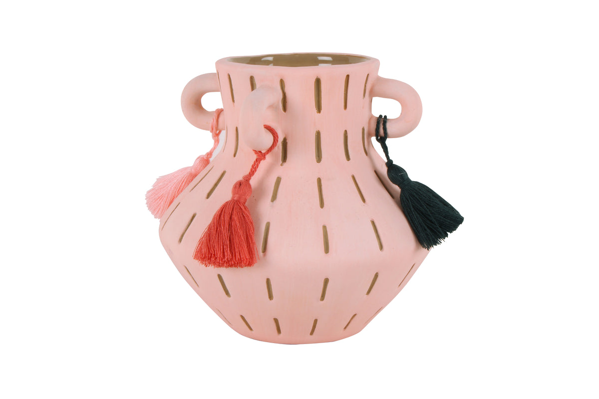 Bodee Amphora Stone Vase With Tassel 13 x 13 x 12 cm