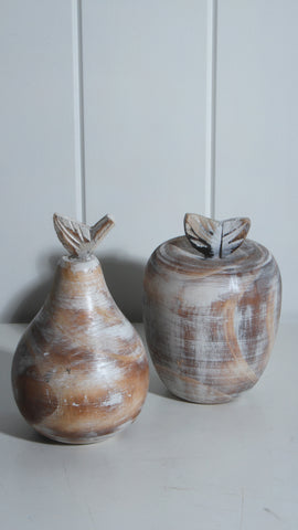 Cyrus Wooden Apple Figurine 16cm - Natural White Wash
