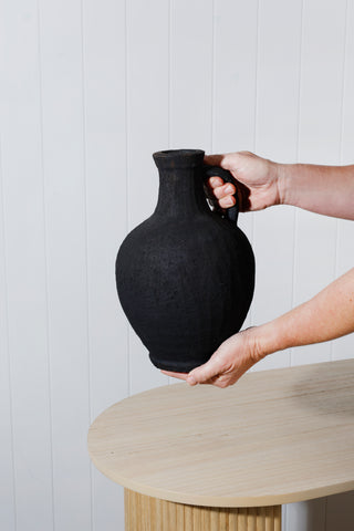 Nadine Terracotta Vase Textured Black 30 x 20 x 20cm