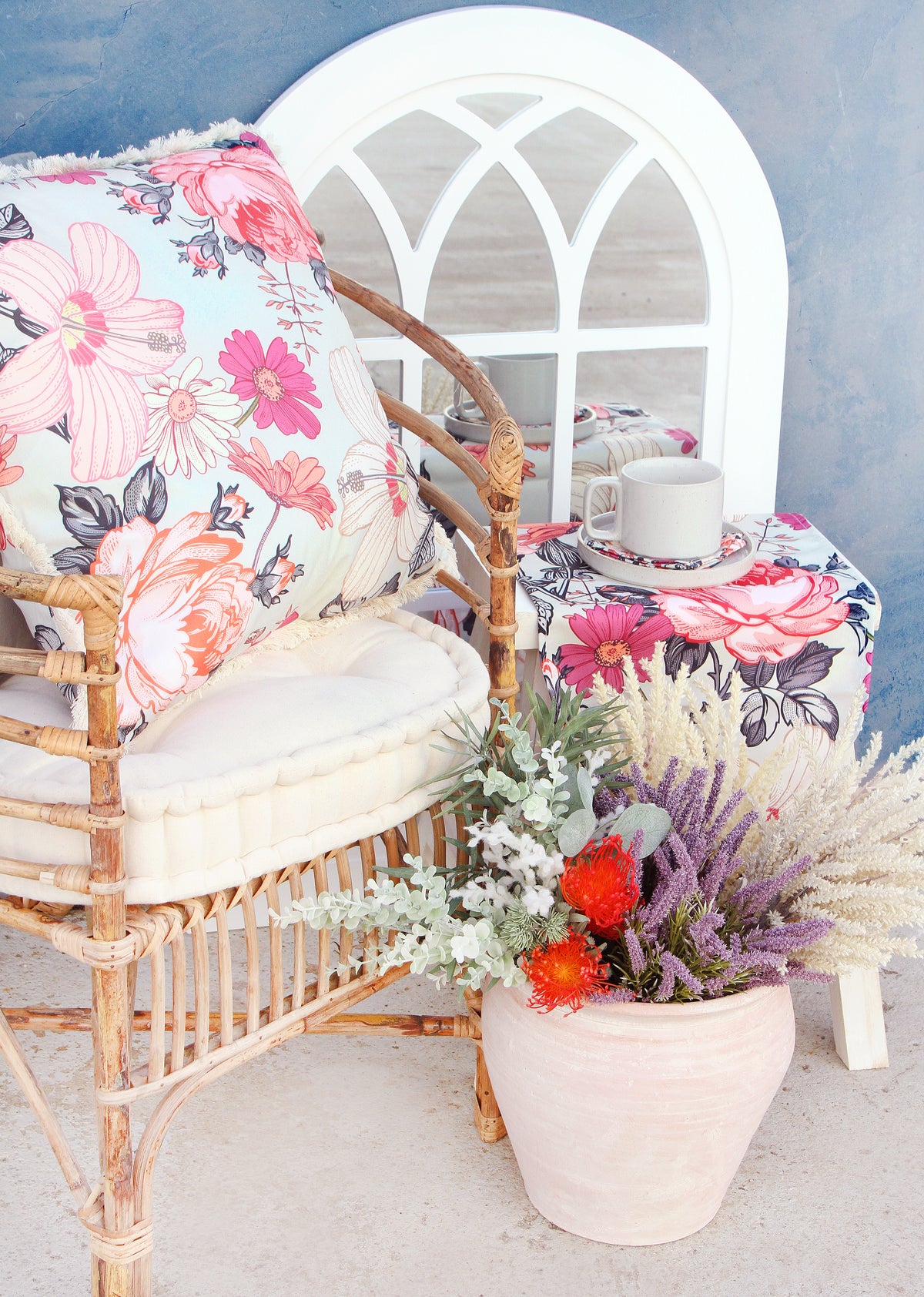 50cm Floral Design Cushion with Fringing