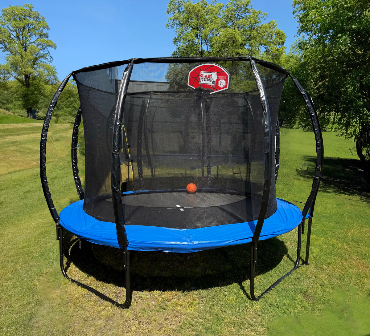 6ft 183cm Trampoline with Ladder, Shoe Bag, Baskeball Hoop, UV Resistant Mat, Galvanised Steel Springs and Frame, Blue - DELIVERY TO PERTH AND BRISBANE METRO ONLY ***DELIVERY FEE APPLIES***