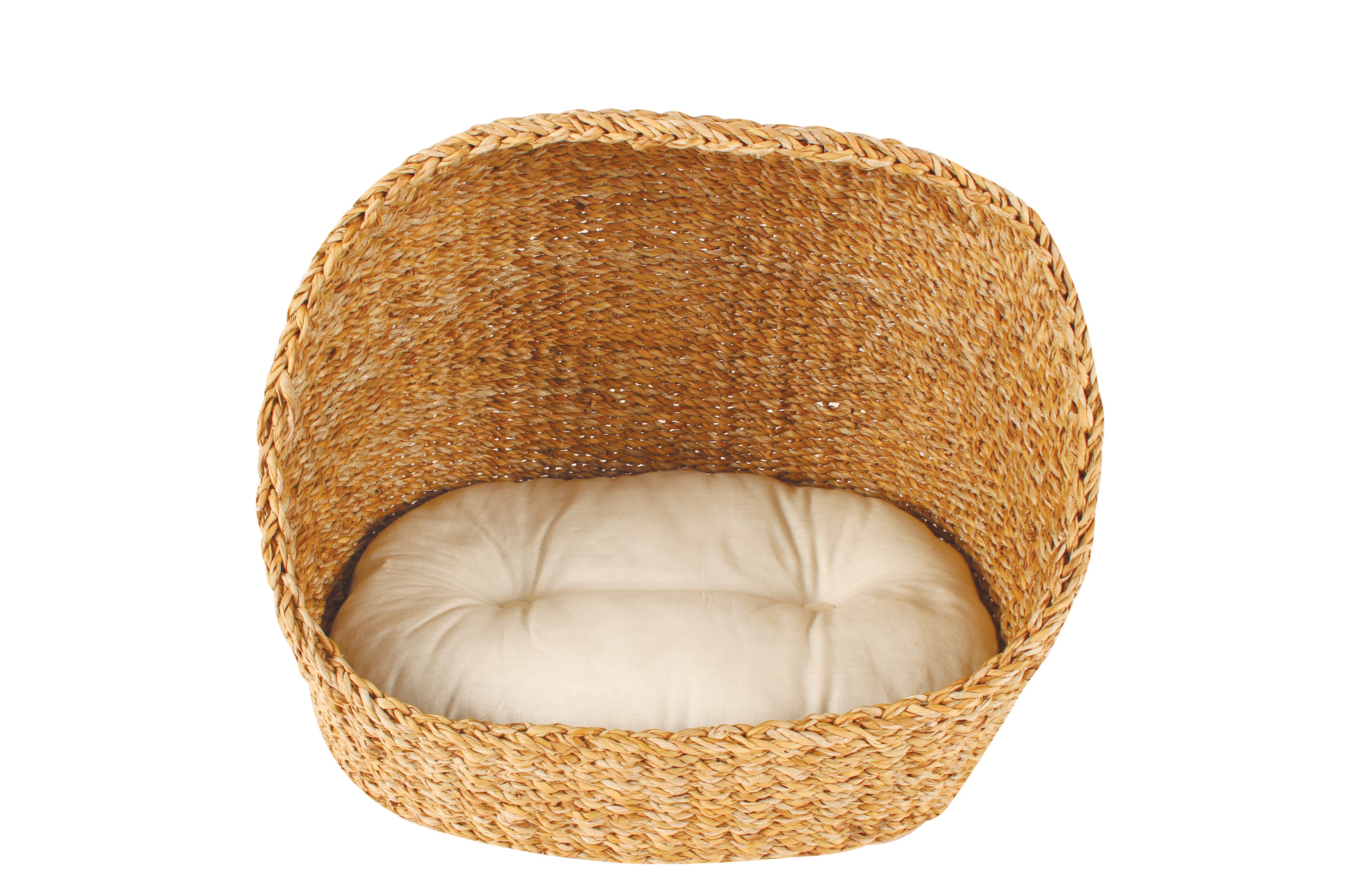 SEAGRASS HOODED PET BED WITH CUSHION