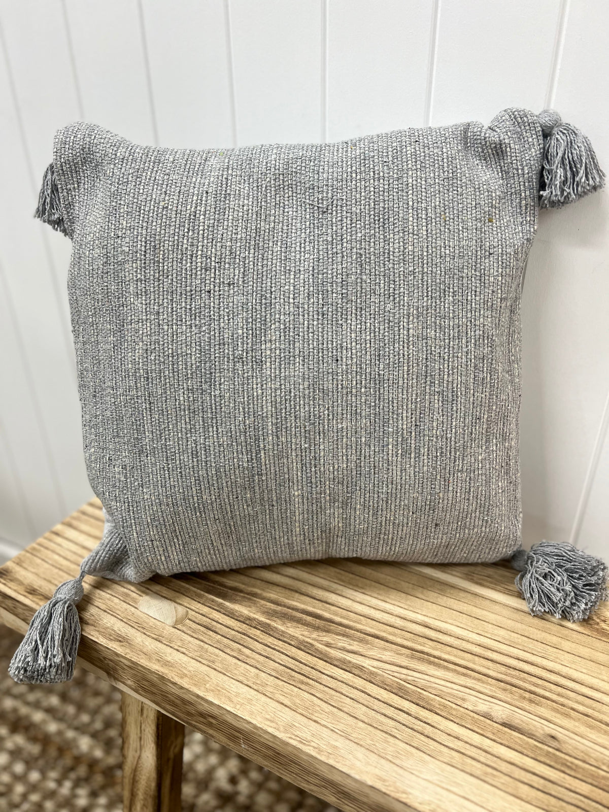 45cm Grey Cotton Cushion With Tassels
