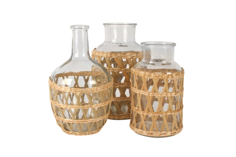 Archi Woven Seagrass & Glass Vase 30cm