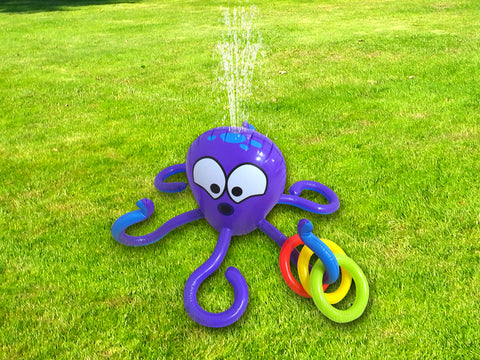 AirTime™ Inflatable Octopus Sprinkler & Tossing Game, 4 Inflatable Rings and Hose Connector - Ages 3+