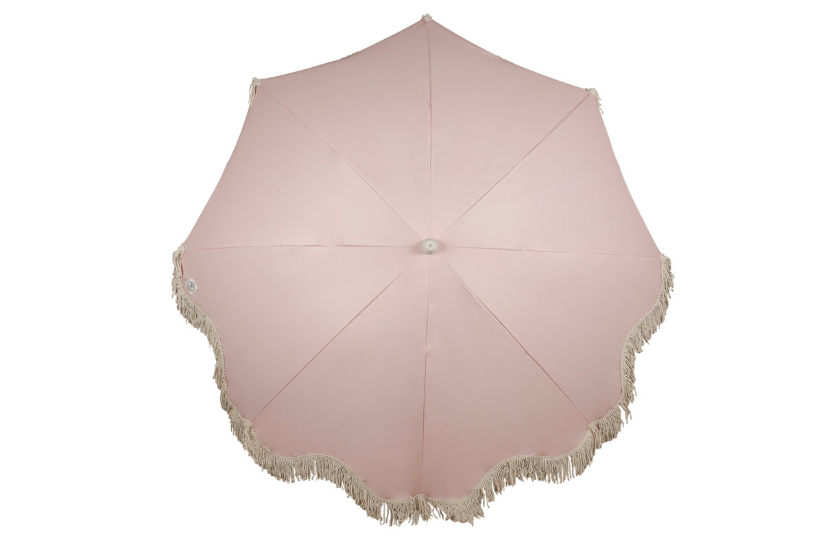 1.75m Premium 100% Canvas Beach Umbrella, UV50+, Wood Pole, Cotton Tassels, Tilting Mechanism, Sand Screw - Terracotta Blush