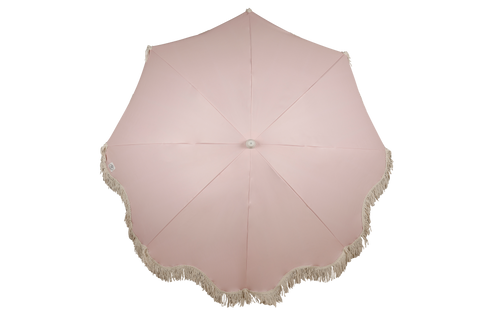 1.75m Premium 100% Canvas Beach Umbrella, UV50+, Wood Pole, Cotton Tassels, Tilting Mechanism, Sand Screw - Terracotta Blush